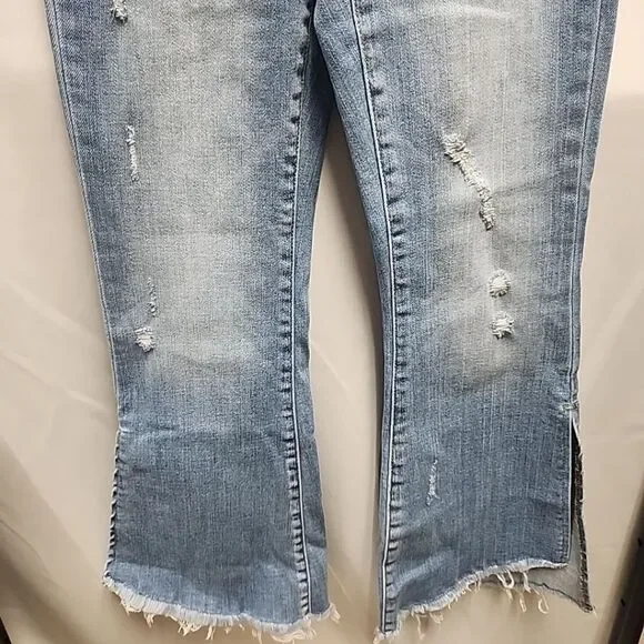 Flying Monkey - Mid Rise Split Hem Distressed Flare Jeans Women's Size 25 - Picture 5 of 15
